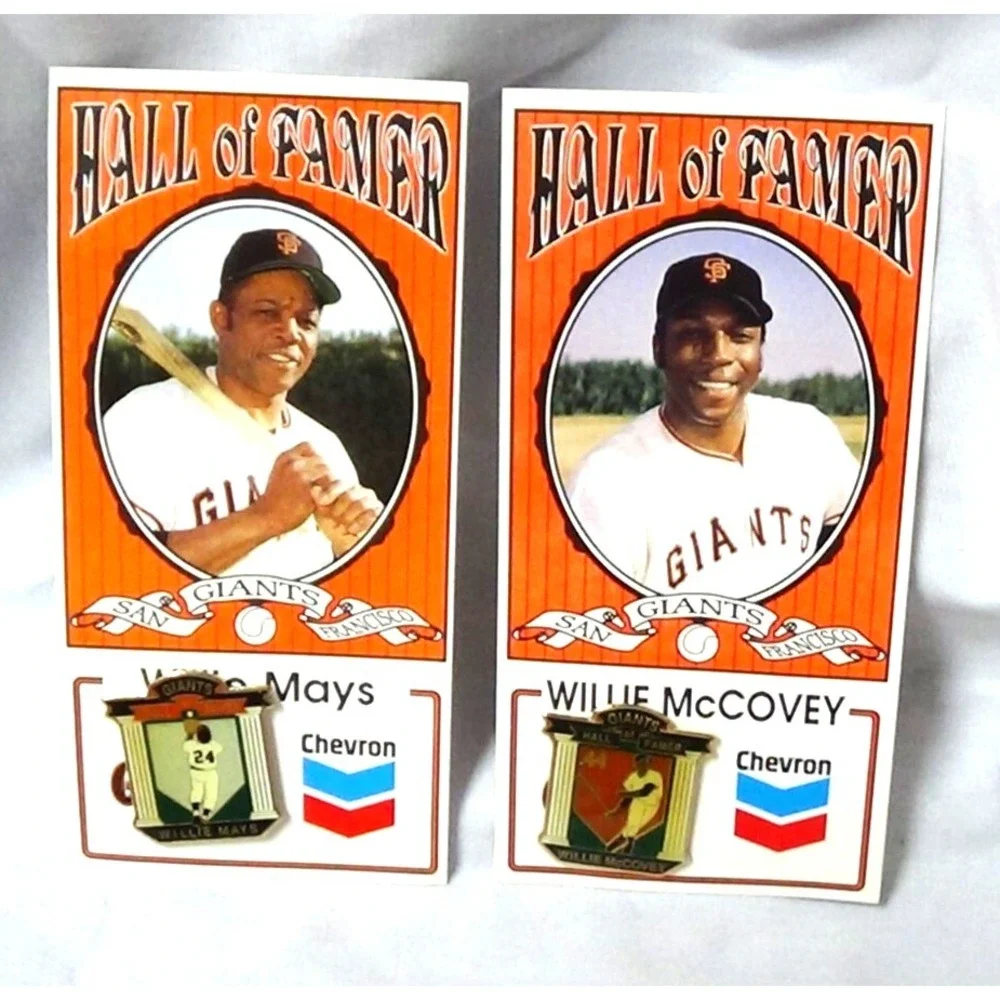 SF Giants Chevron Hall of Famer Willie Mays / Willie McCovey TWO Pins #161